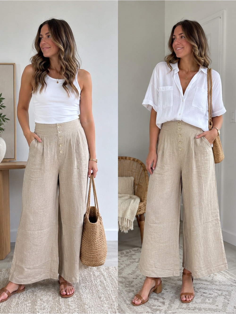 Joyfolie Wide Leg Pants in Beige